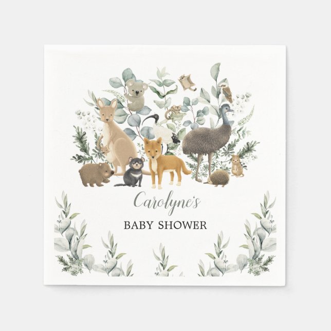 Australian Animals Leafy Eucalyptus Baby Shower Pappersservett (Framsidan)