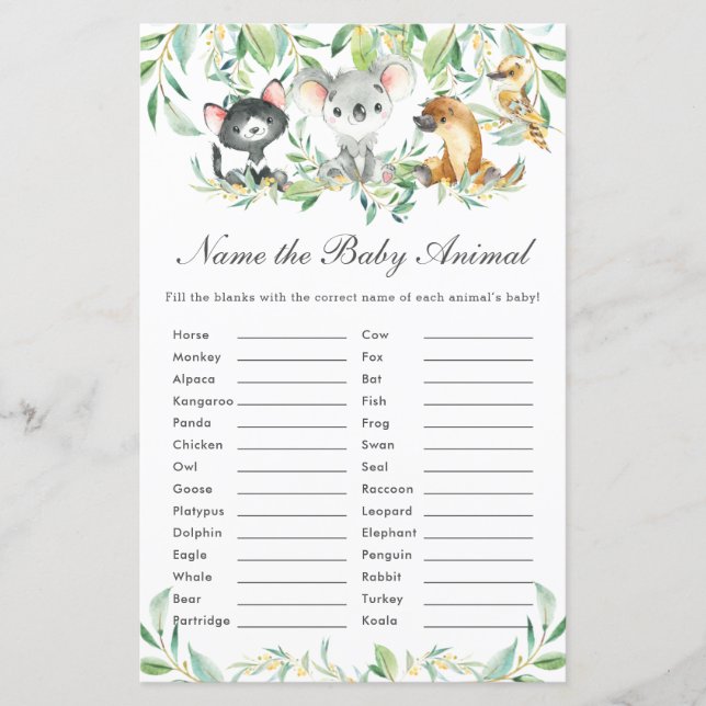 Australian Animals Namn vid Baby djur Roligt Game (Framsida)