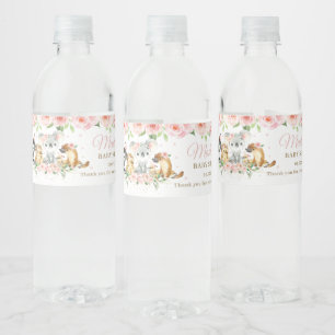 Australian Animals Rosa Blommigt Girl Baby Shower Vattenflaskor Etikett