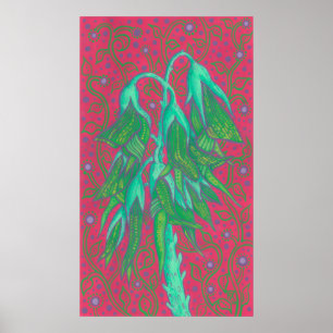 Australian Bird Flower, Tropical Blommigt Grönt Ro Poster