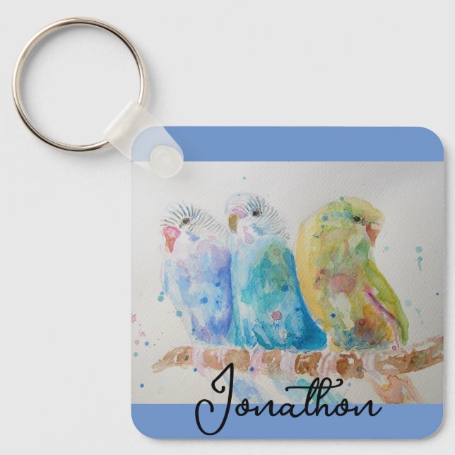 Australian Birds Budgie Watercolor Art Nyckelring (Framsida)