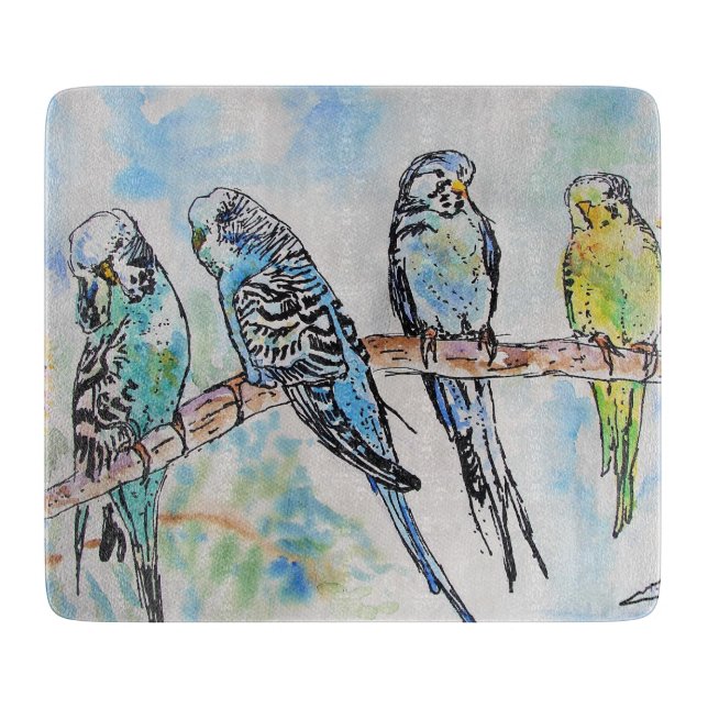 Australian Birds Budgie Watercolor Art Nyckelring (Framsidan)