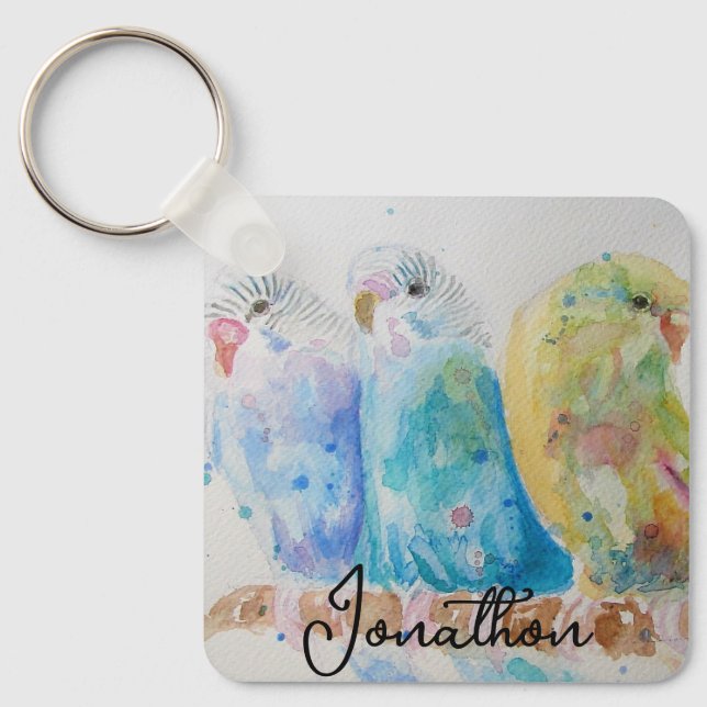 Australian Birds Budgie Watercolor Art Nyckelring (Framsida)