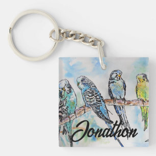 Australian Birds Budgie Watercolor Art Nyckelring