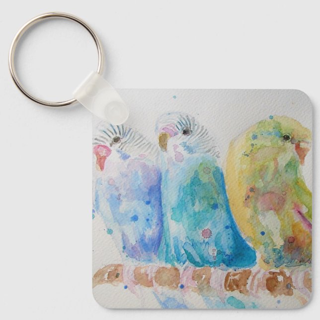 Australian Birds Budgie Watercolor Art Nyckelring (Framsida)