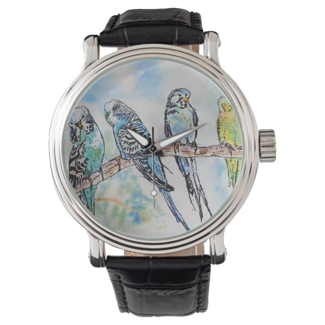 Australian Birds Budgie Watercolor Art Nyckelring Armbandsur (Framsida)