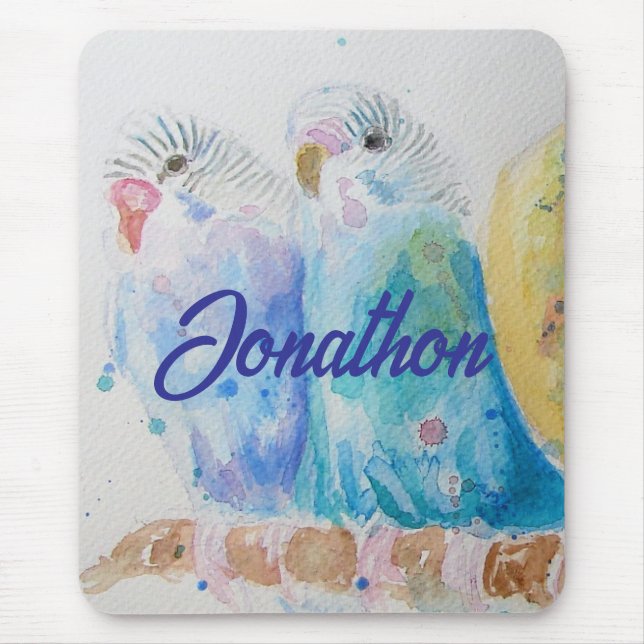 Australian Birds Budgie Watercolor Art Nyckelring Musmatta (Framsidan)