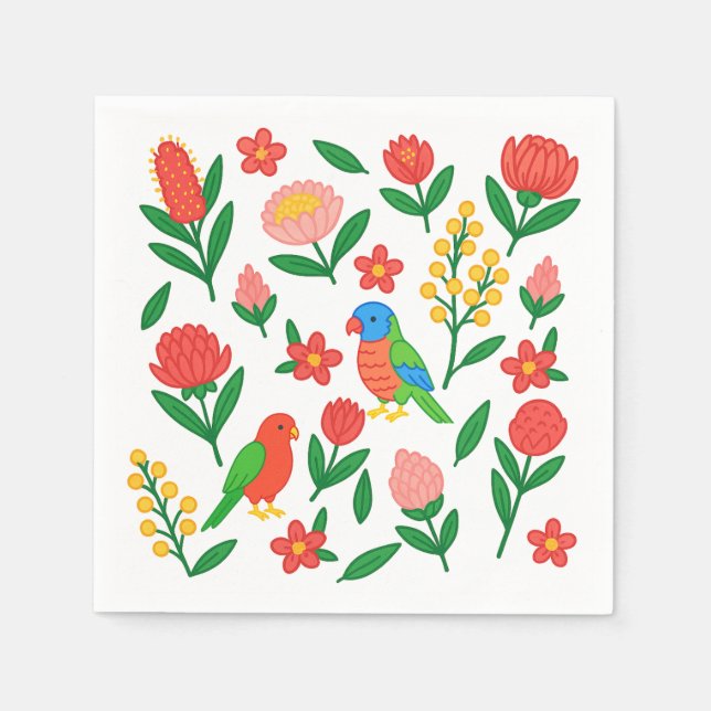 Australian Blooms & Birds Paper Napkin Pappersservett (Framsidan)