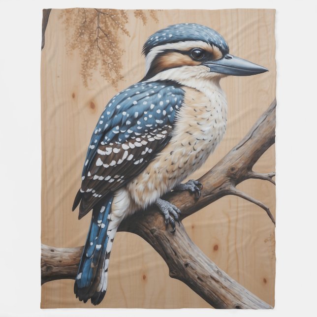 Australian Blue Kookaburra i en Träd Wildlife Art Fleecefilt (Framsidan)