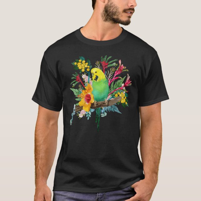 Australian Budgerigar WildblomBouquet T Shirt (Framsida)