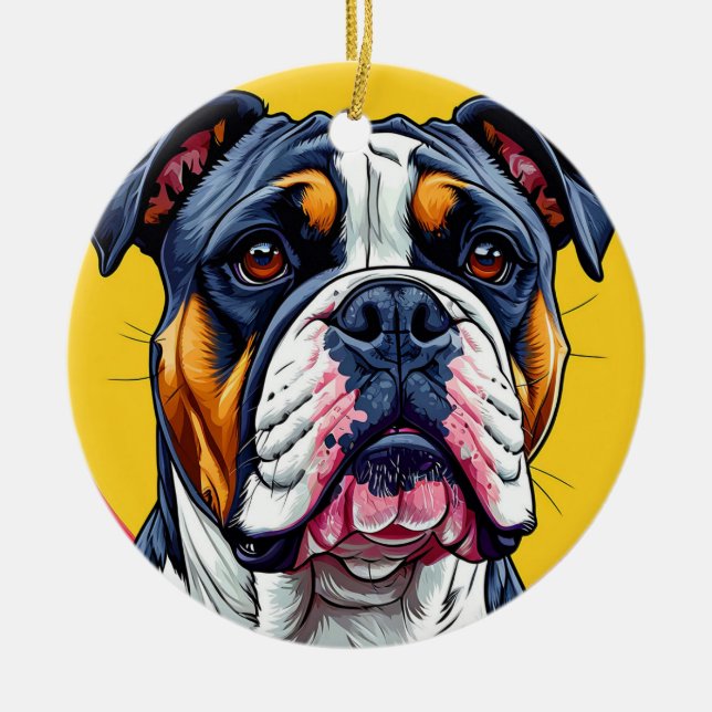 Australian Bulldog hund Julgransprydnad Keramik (Framsidan)