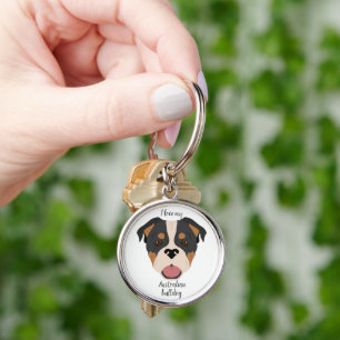 Australian Bulldog hund Rund Silverfärgad Nyckelring