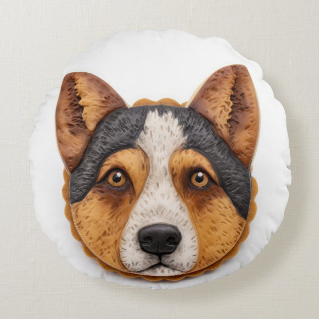 Australian Cattle Dog 3D Inspirerad Rund Kudde (Framsidan)