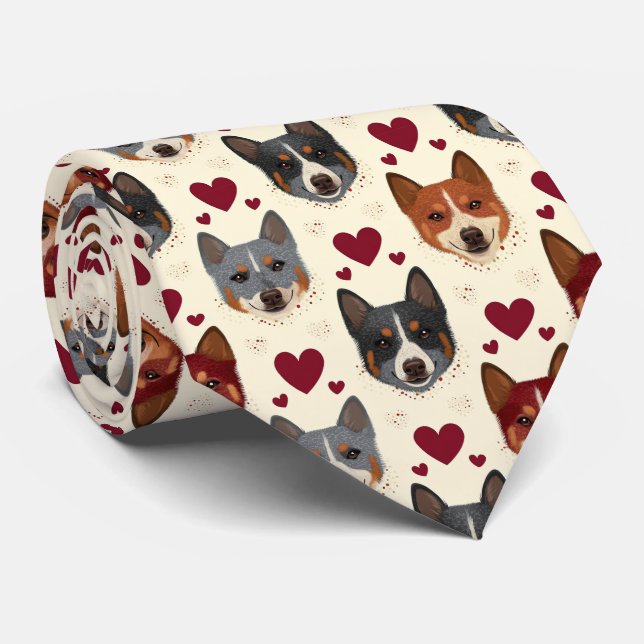 Australian Cattle Dog Alla Hjärtans Dag Hjärtmönst Slips (Rullad)