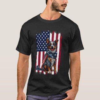 Australian Cattle Dog Amerikansk Flagga 4:e Juli C T Shirt