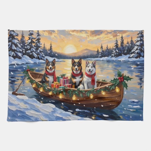Australian Cattle Dog Christmas Boat Holiday Kökshandduk (Horisontell)