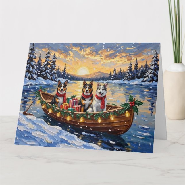 Australian Cattle Dog Christmas Boat Holiday Kort (Framsida)