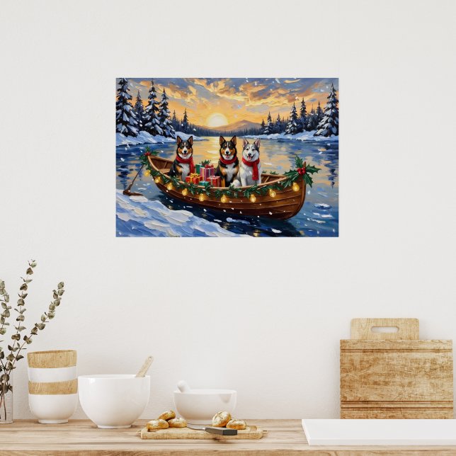 Australian Cattle Dog Christmas Boat Holiday Poster (Kök)