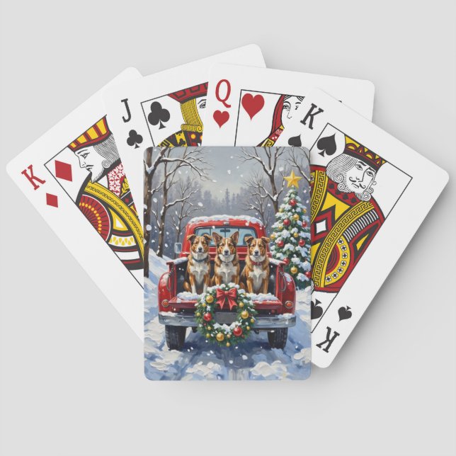 Australian Cattle Dog Christmas Red Truck Holiday Casinokort (Baksidan)