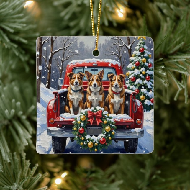 Australian Cattle Dog Christmas Red Truck Holiday Julgransprydnad Keramik (Träd)