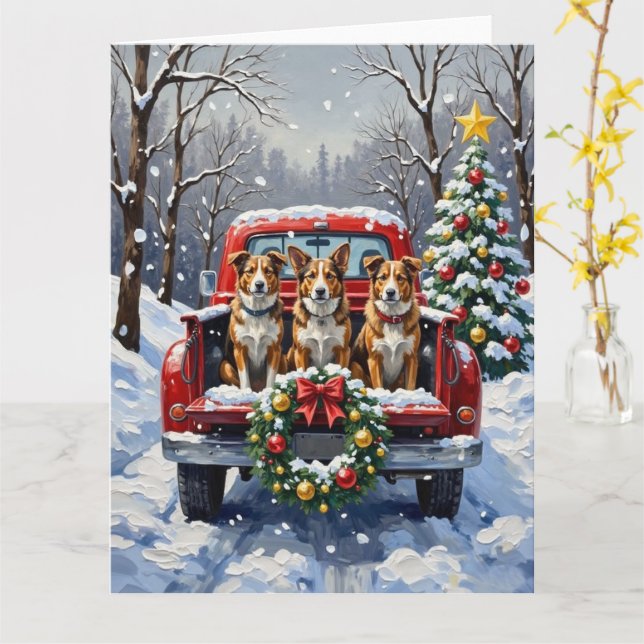 Australian Cattle Dog Christmas Red Truck Holiday Kort (Gul blomma)