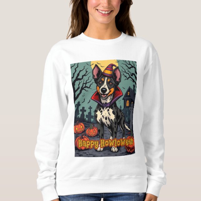 Australian Cattle Dog Glad Howloween T Shirt (Framsida)