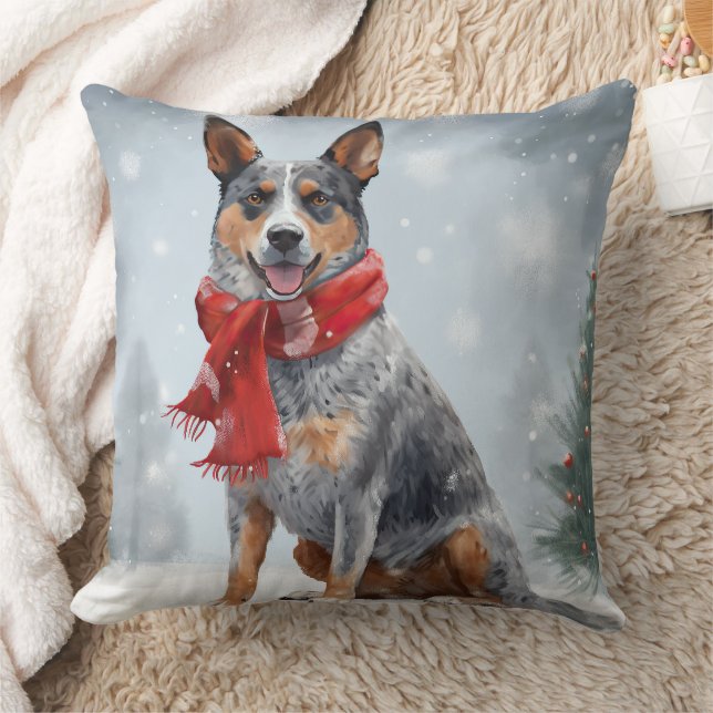 Australian Cattle Dog i snö jul  Kudde (Filt)