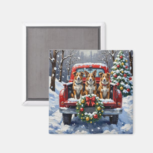 Australian Cattle Dog Jul Röd Lastbil Holiday Magnet
