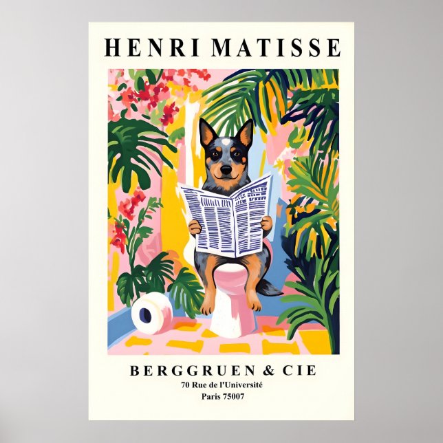 Australian Cattle Dog on a Toilet - Funny Matisse Poster (Framsidan)