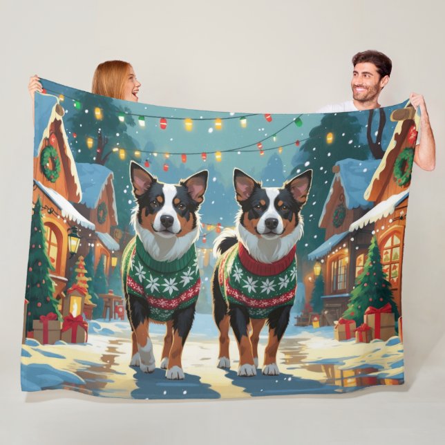 Australian Cattle Dogs Christmas Snow Holiday Fleecefilt (På plats)