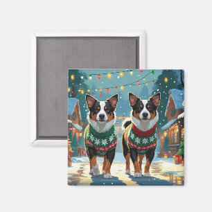 Australian Cattle Dogs Jul Snö Semester Magnet
