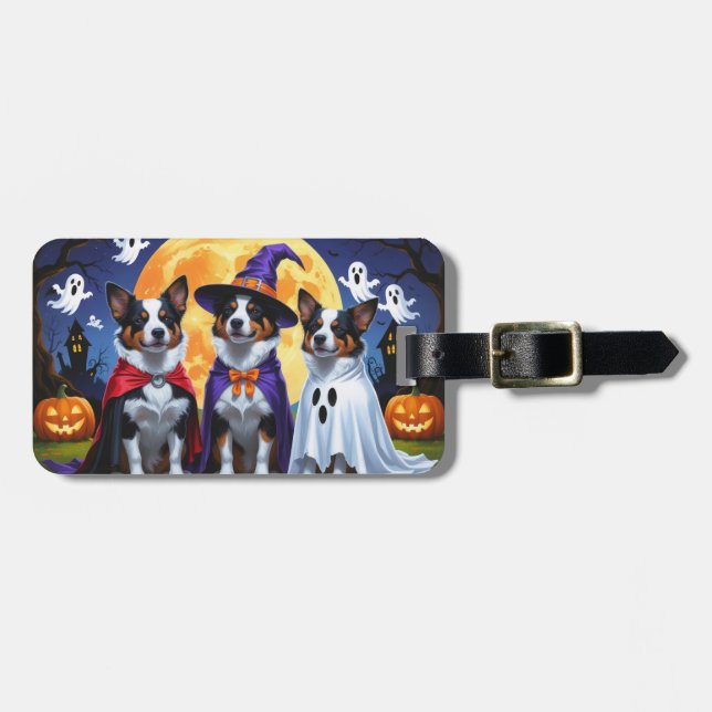 Australian Cattle Dogs Pumpa Halloween Rolig Bagagebricka (Horisontell Framsida)