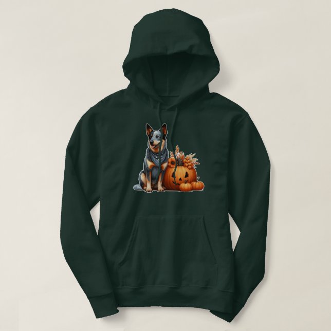 Australian Cattle Hund Beside a Jack-O-Lantern Hoodie (Design framsida)