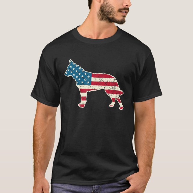 Australian Cattle Hund Blue Heeler 4:e juli Amer T Shirt (Framsida)