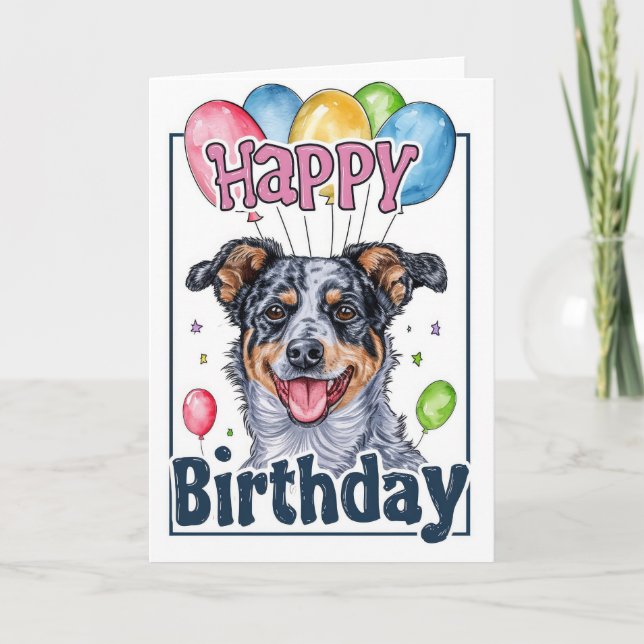 Australian Cattle Hund med Balloons Birthday Kort (Framsida)