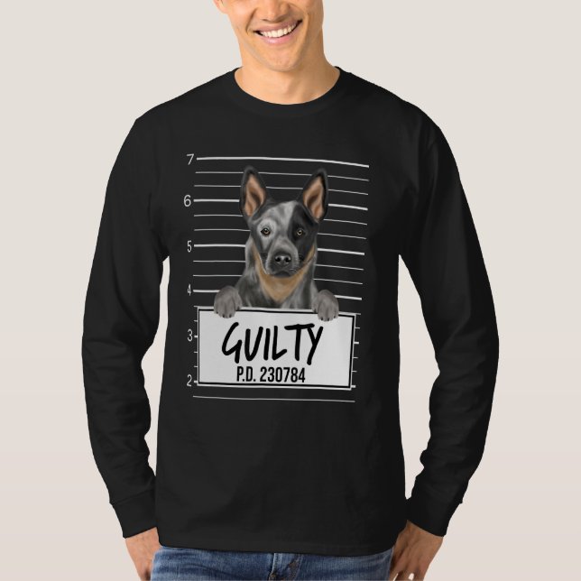 Australian Cattle Hund Mugshot Guilty Hund T Shirt (Framsida)