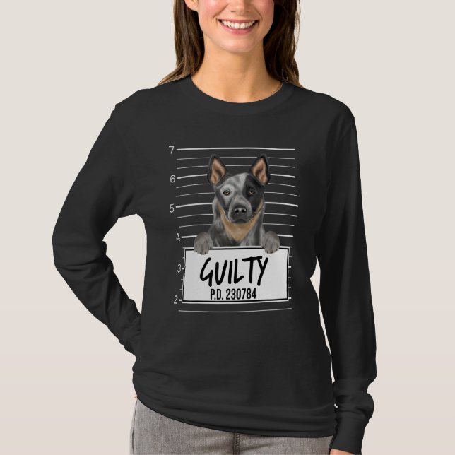 Australian Cattle Hund Mugshot Guilty Hund T Shirt (Framsida)