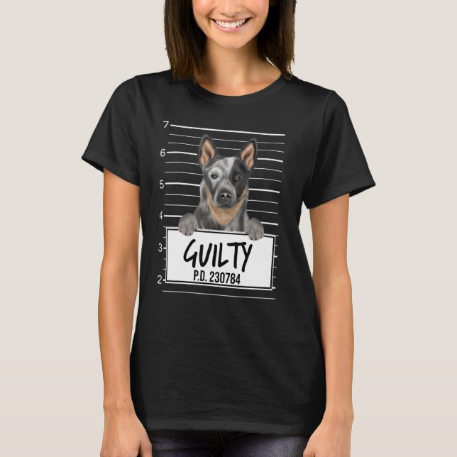 Australian Cattle Hund Mugshot Guilty Hund T Shirt (Framsida)
