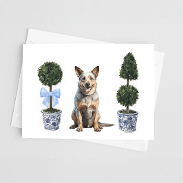Australian Cattle Hund Puppy Topiary Watercolor Kort