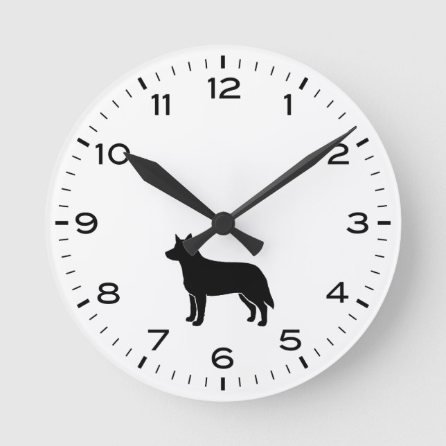 Australian Cattle Hund Silhouette Heeler Rund Klocka (Framsida)