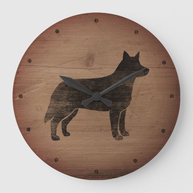 Australian Cattle Hund Silhouette Rustic Stor Klocka (Framsida)