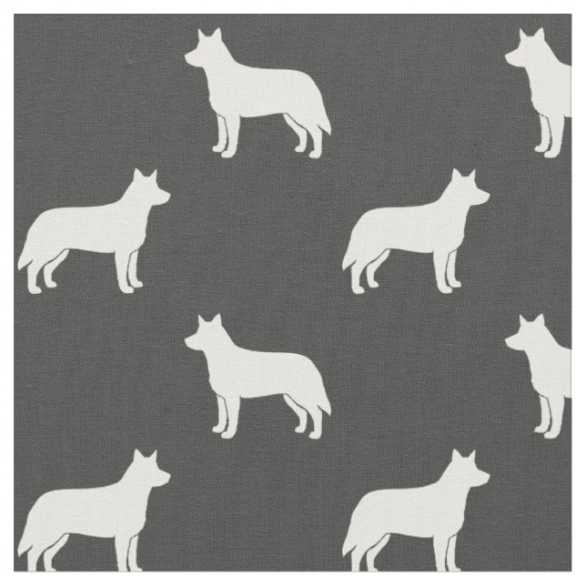 Australian Cattle Hund Silhouettes White och Grått Tyg (Närbild)