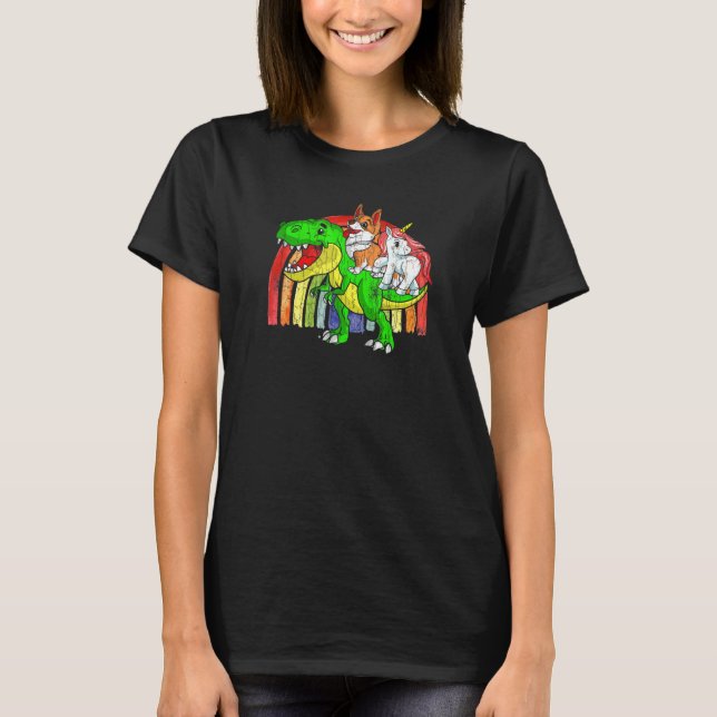 Australian Cattle Hund Unicorn Dinosaur Rex T Shirt (Framsida)