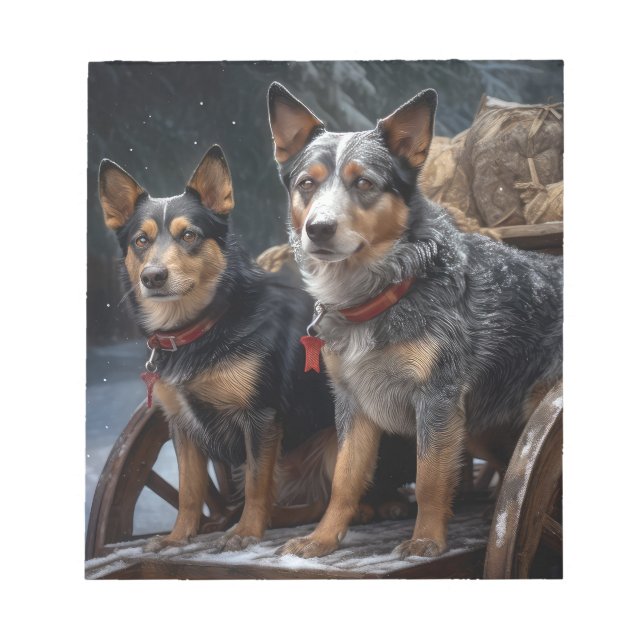 Australian Cattle Snowy Sleigh Juldekan Anteckningsblock (Framsida)