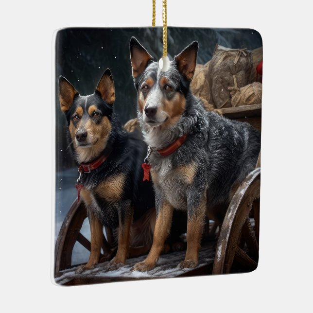 Australian Cattle Snowy Sleigh Juldekan Julgransprydnad Keramik (Höger)