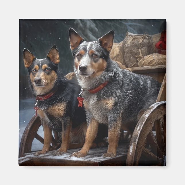 Australian Cattle Snowy Sleigh Juldekan Magnet (Framsidan)