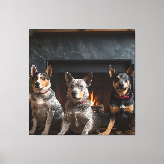 Australian Cattle vid julgranen Canvastryck (Framsida)