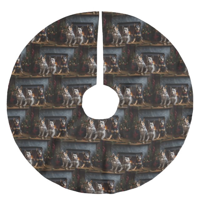 Australian Cattle vid julgranen Julgransmatta Borstad Polyester (Framsidan)