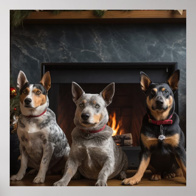 Australian Cattle vid julgranen Poster (Framsidan)