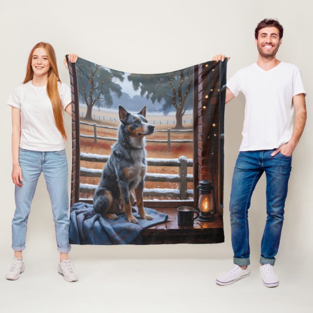 Australian Cattle With Christmas Lights Holiday Fleecefilt (På plats)